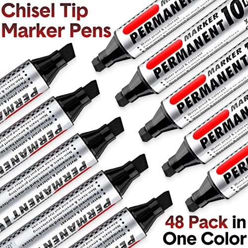 48 Pcs Jumbo Size Permanent Markers Bulk Waterproof Chisel Tip Marker Black