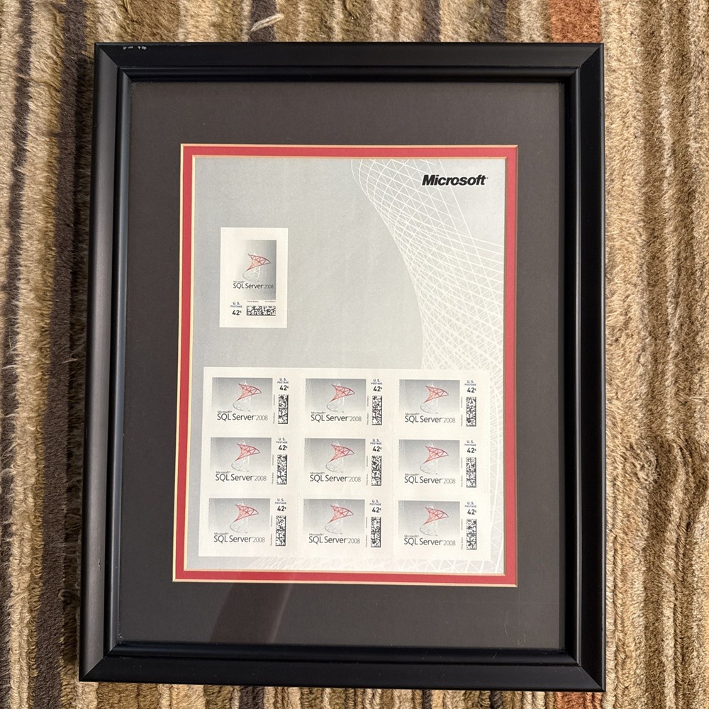 Microsoft SQL Server 2008 Commemorative Stamp Sheet - Collectible - Framed