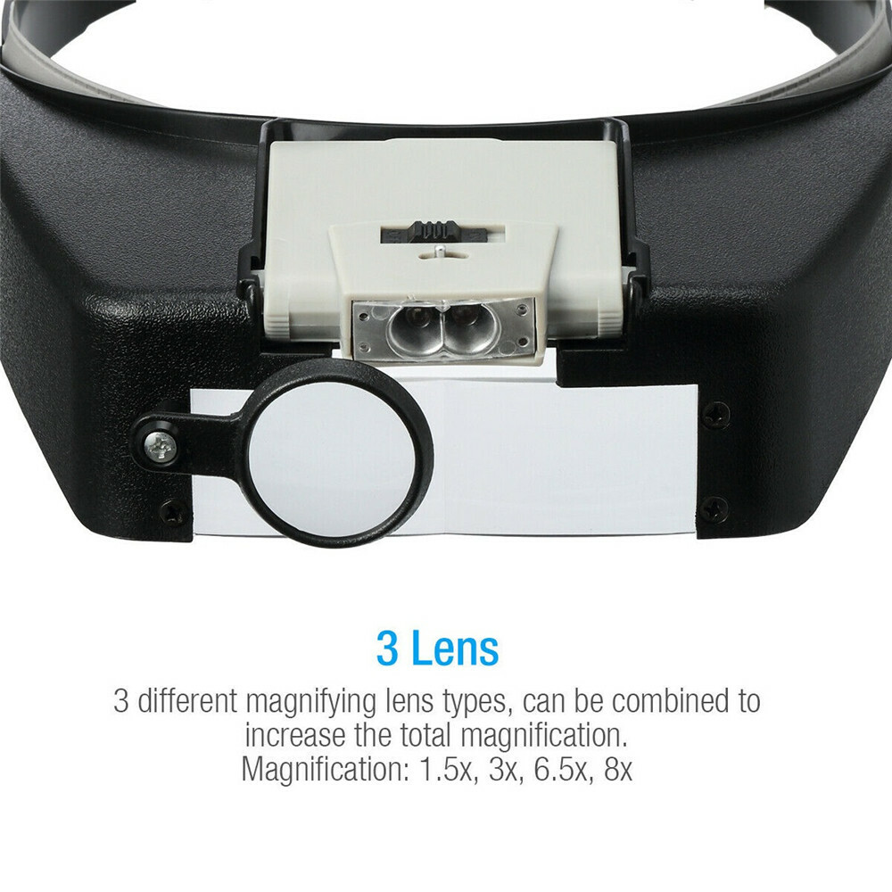 Jewelers Head Headband Magnifier LED Illuminated Visor Magnifying Glasses Loupe