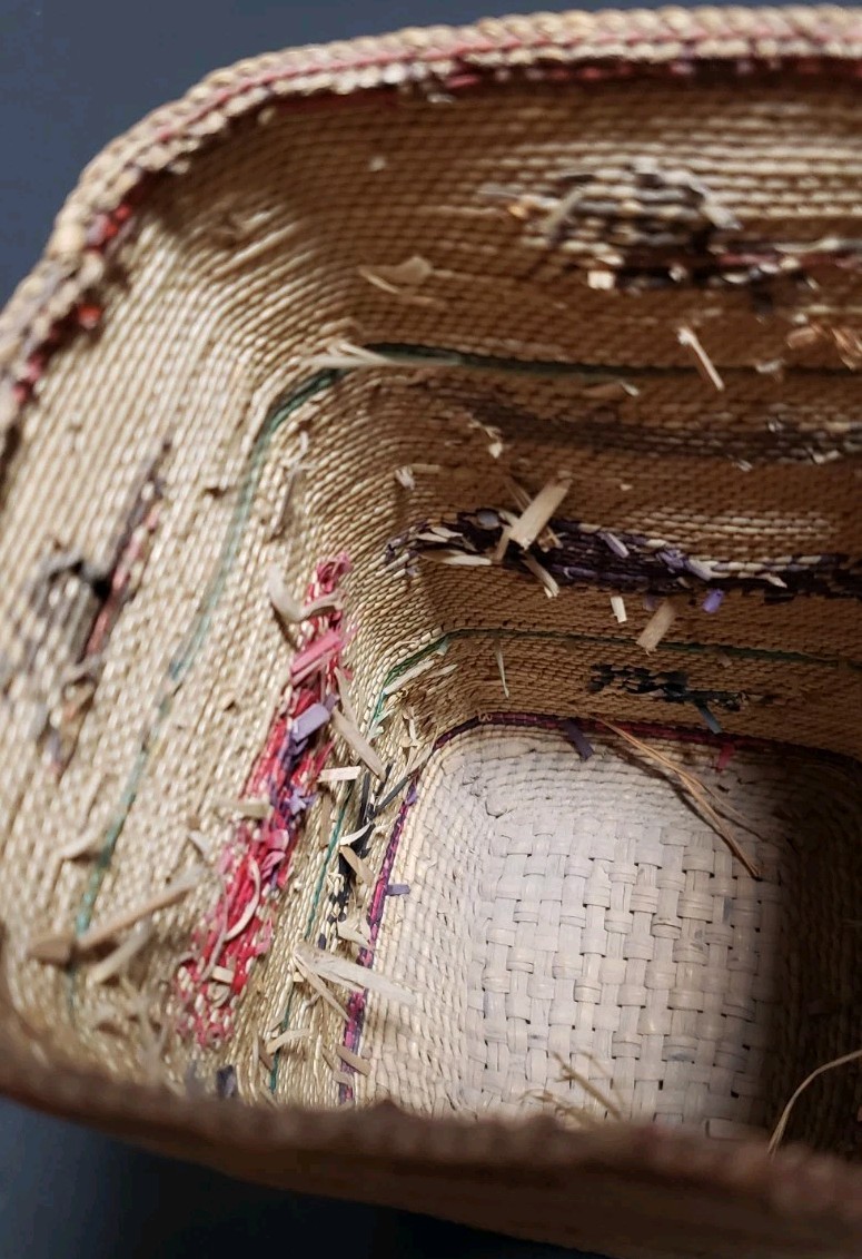 Vtg PNW Makah Native American Square Basket Animal Motif Whale Bird 3x5.5"