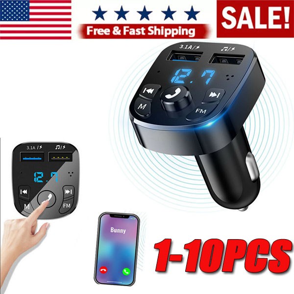 Bluetooth 5.0 Wireless Handsfree Car FM Transmitter MP3 Player 2*USB Charger lot