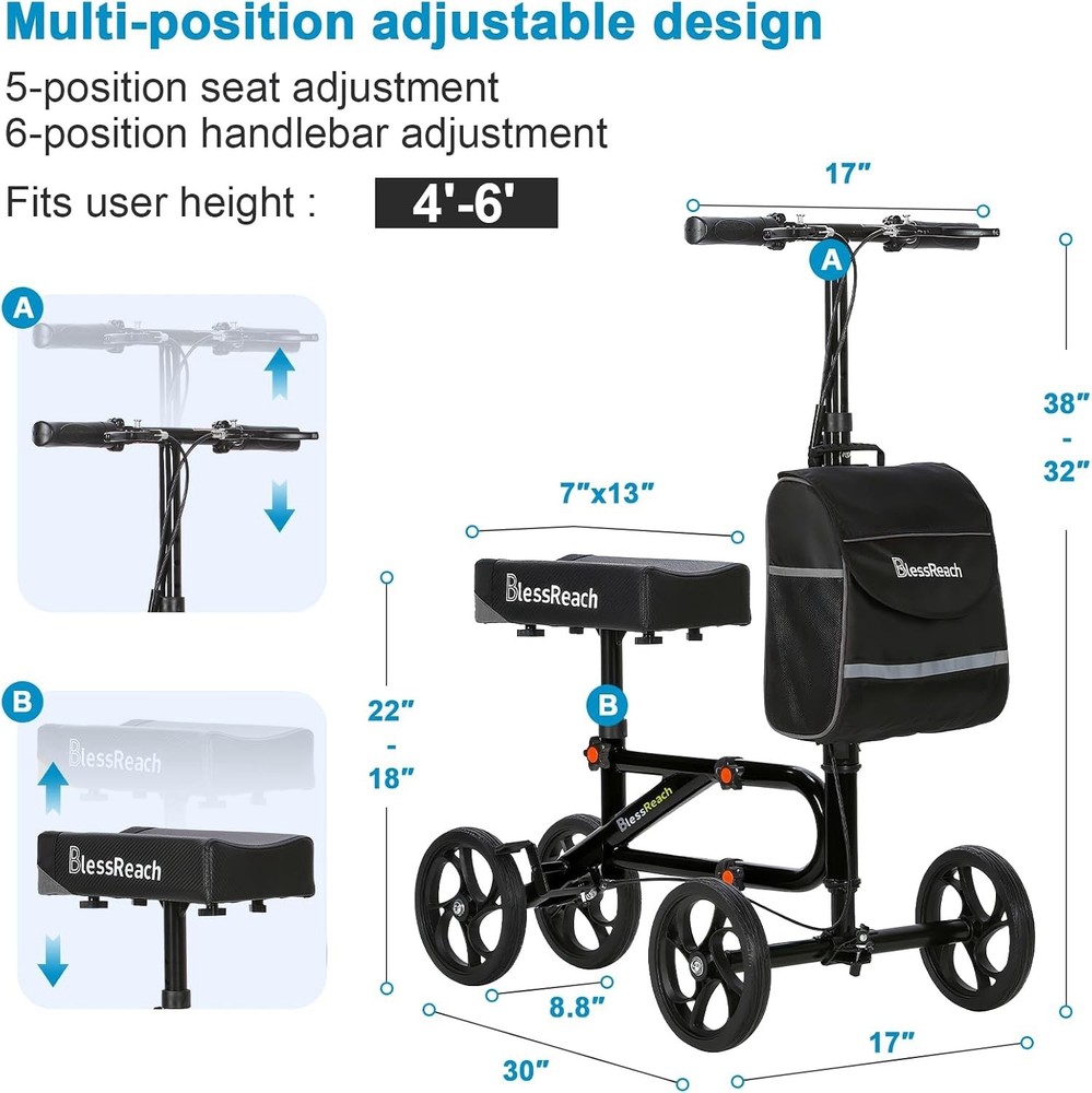 Economy Steerable Knee Scooter Black