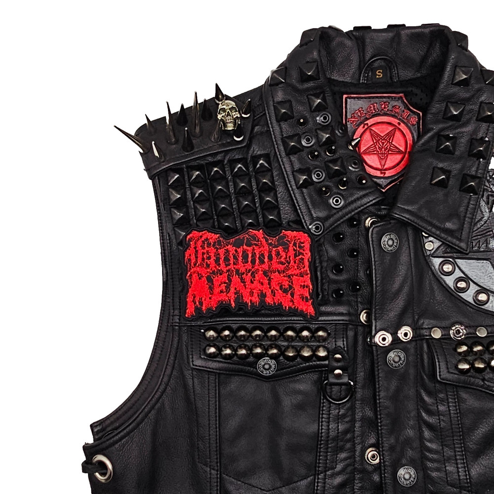 HOODED MENACE RED LOGO (shaped border) EMBROIDERED PATCH