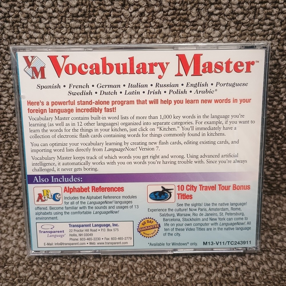 Vocabulary Master Cd-Rom Windows & MAC Installations Includes Alphabet New