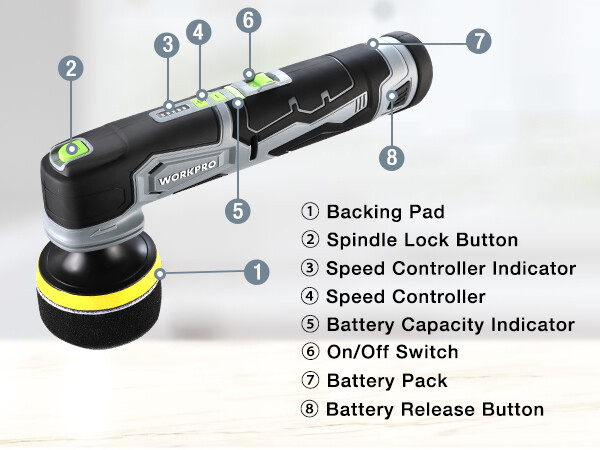 WORKPRO Cordless Mini Buffer Polisher 12V Buffer Polisher for Car Detailing New