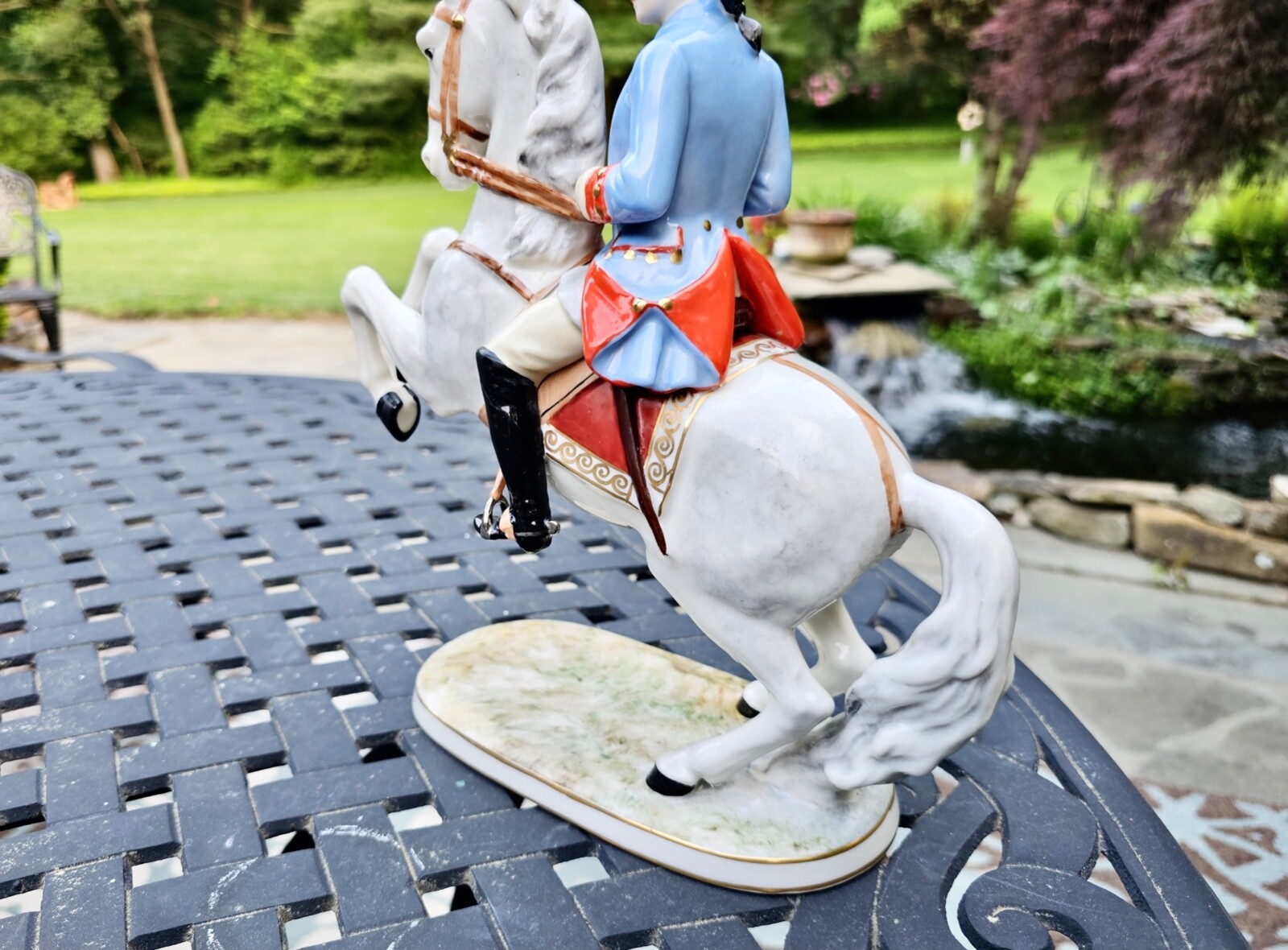 VINTAGE CAPODIMONTE PREUSS DRAGONER 1745 OFFICER ON REARING HORSE