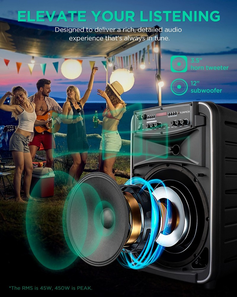 Portable Karaoke Machine with Wireless Microphone, Woofer Bluetooth Speaker
