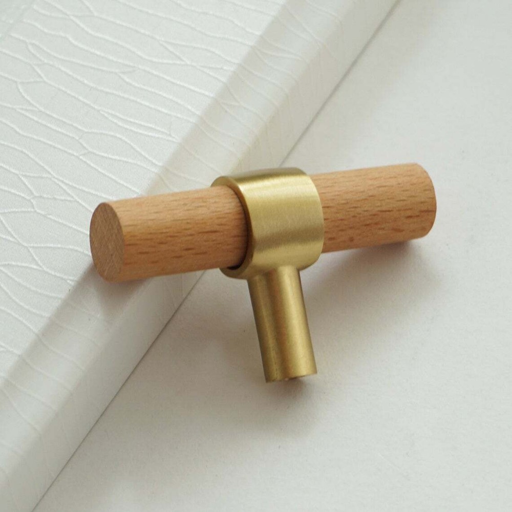 2.5" 3.75'' 4.5" 5''Beech Wood Handle Brass Cabinet Handle Pulls Wardrobe Pull