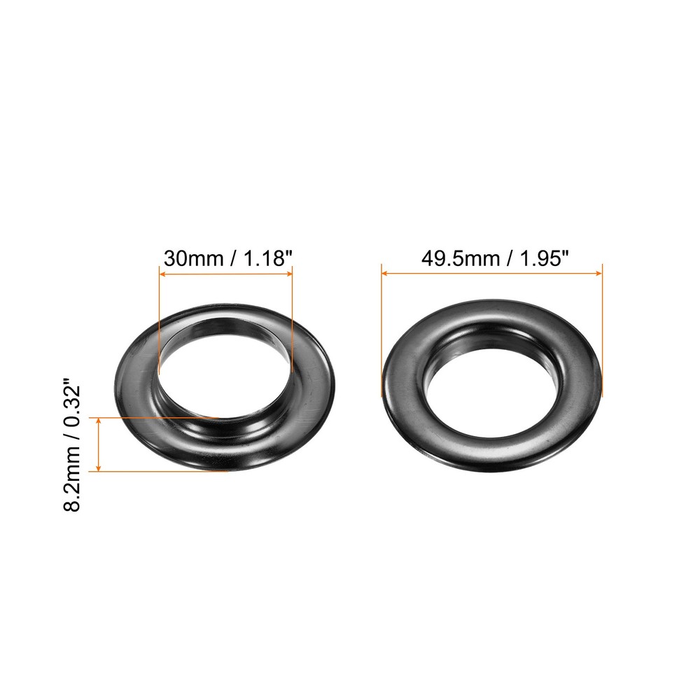 10Set Grommets Eyelets Kit 30mm Brass Eyelets with Washers, Black