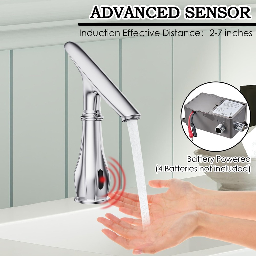 Touchless Bathroom Faucet, Automatic Motion Sensor Chrome Faucet for Bathroom...