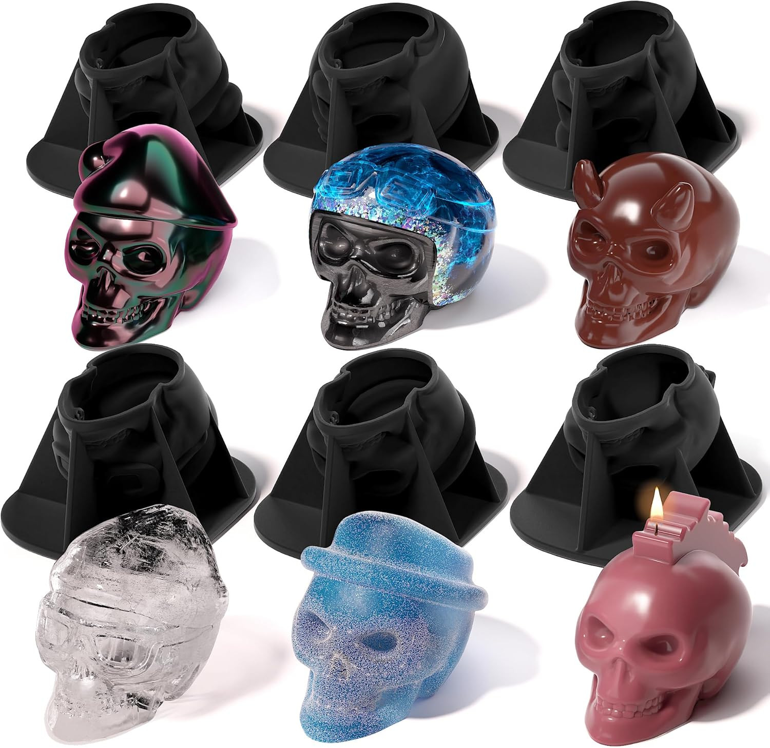 Skull Silicone Molds, 3D Skull Molds, 6 Style Large Silicone Molds for Resin, Ic