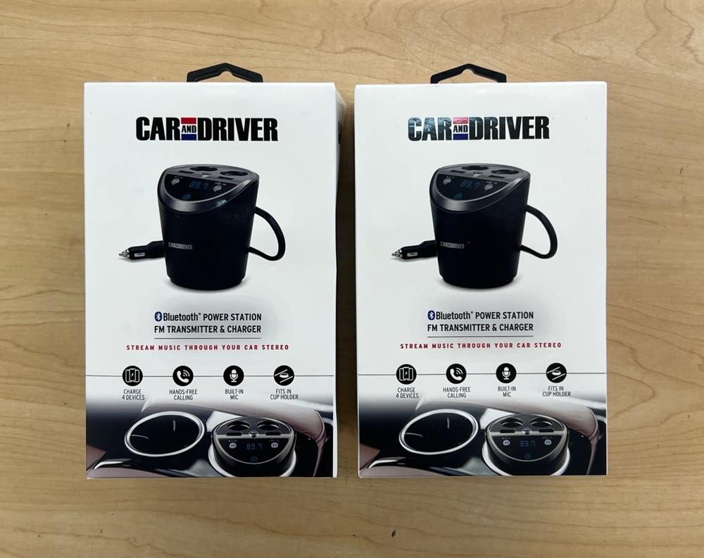 2 Pack Car And Driver Bluetooth Power Station FM Transmitter & Charger