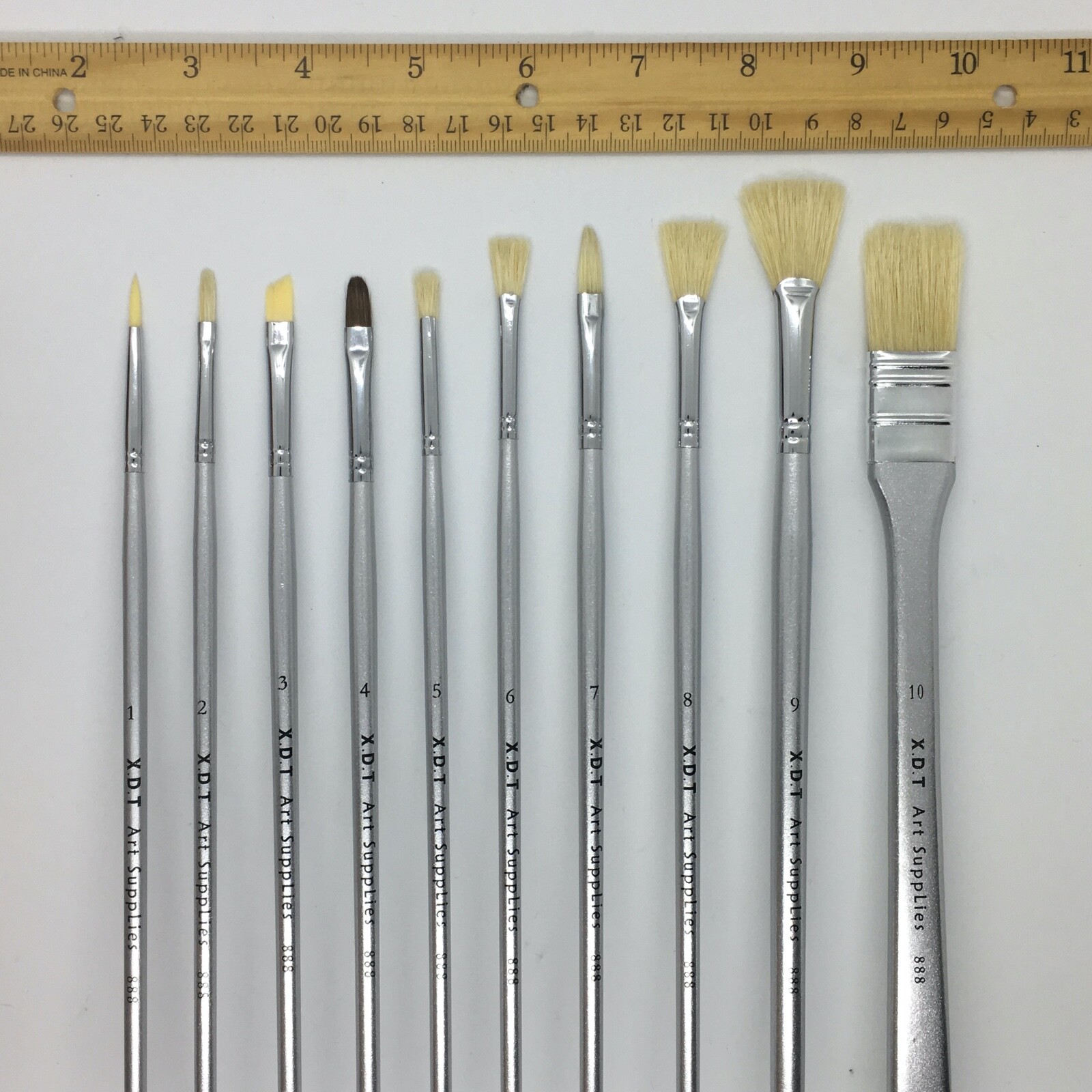 XDT#888-2 Assorted Art Brush Set 10Pc X-Long Handle Acrylic Oil Watercolor