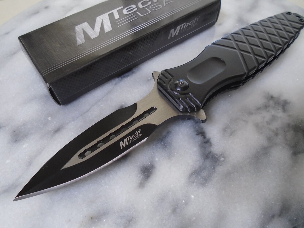 Mtech Assisted Open Dagger Pocket Knife Black Folder MT-A2044BK Spear Point New