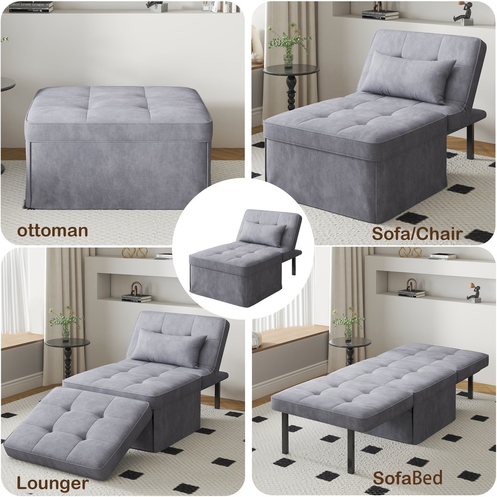 4 In 1 Folding Ottoman Polyester Blend Couch Bed With Adjustable Backrest Chair