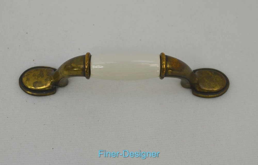 Vintage 70s Knob Brass Ceramic 3" pull door cabinet knobs kitchen hardware VTG