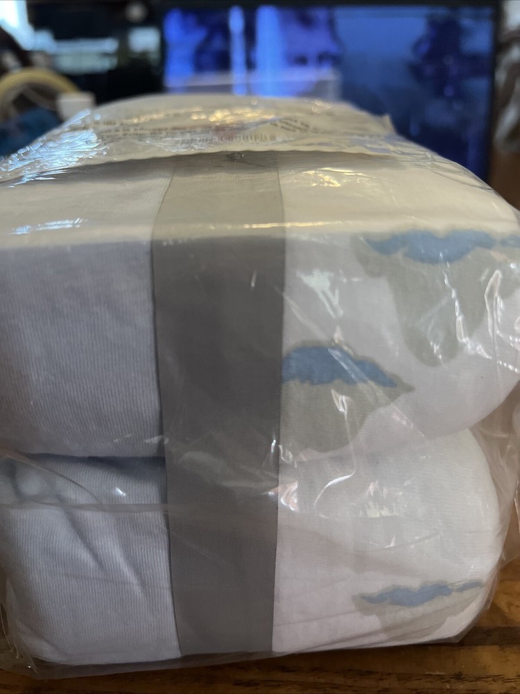 2 pk Cloud Island Jersey Fitted Crib Sheets White/Cloud Print &Solid Lt Blue