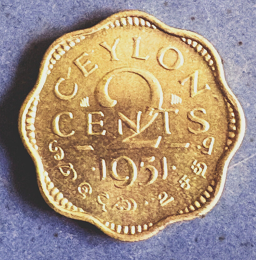 1951 CEYLON 2 Cent scalloped rim