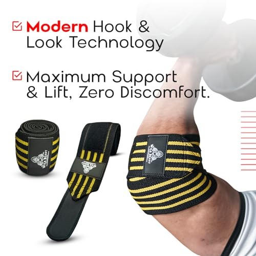 Elbow Wraps for Weightlifting Men (Pair), Stretchable 41" Elbow Yellow
