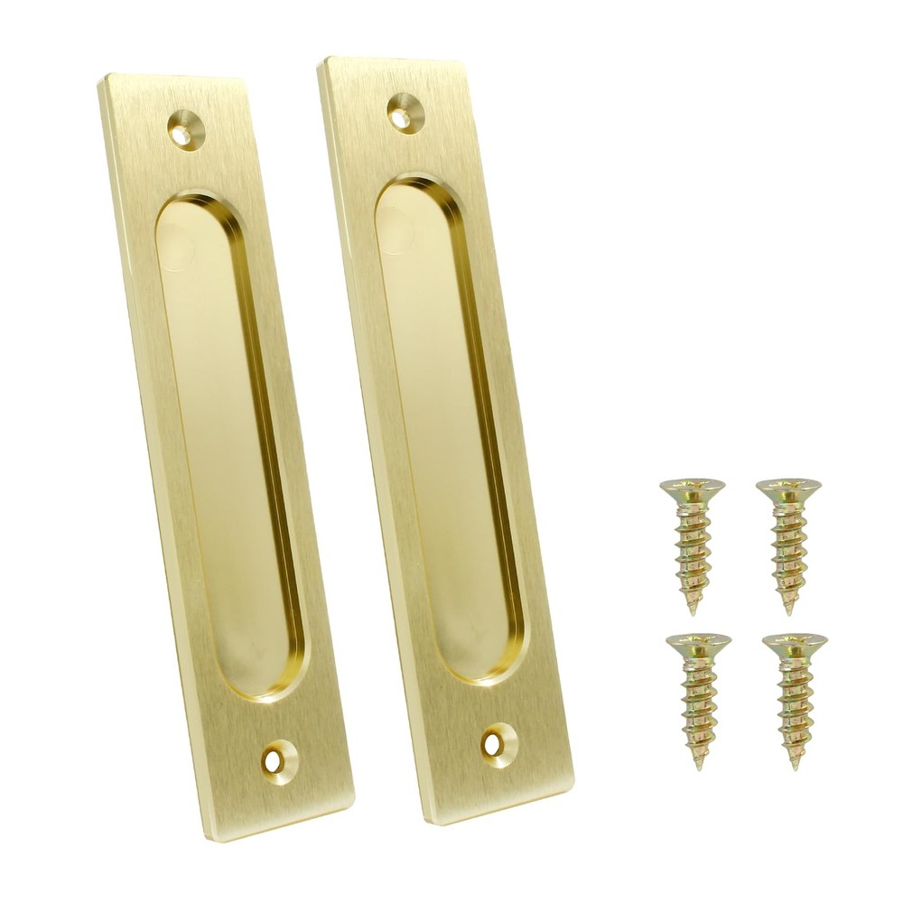 Kyuionty 2Pcs 7 Inch Flush Pull, Rectangular Finger 2 Pcs, Brushed Gold