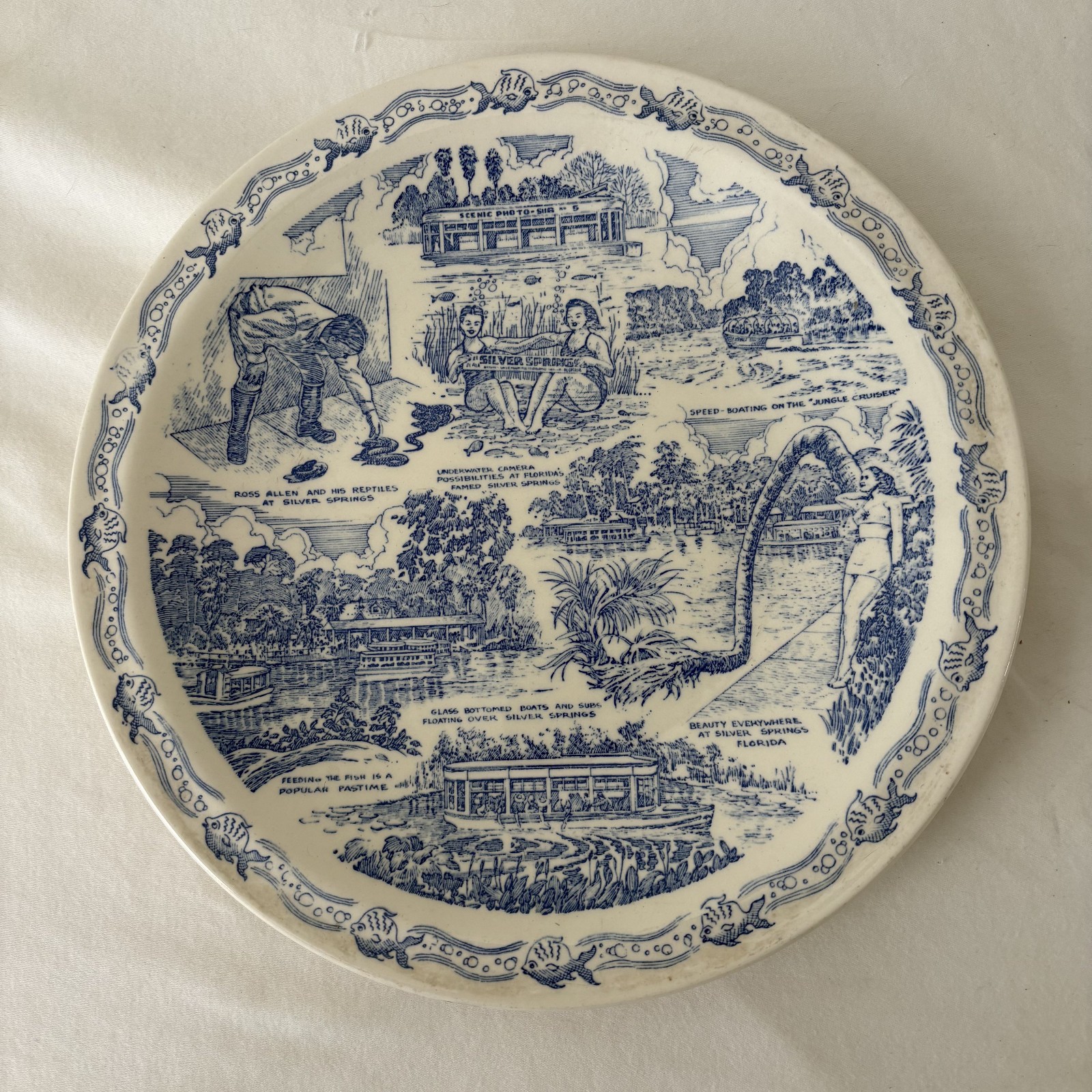 Silver Springs, Florida Rare Vintage Souvenir Plate By Vernon Kilns Exc. Cond.