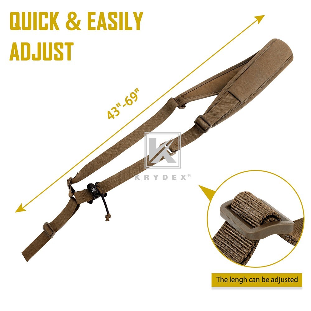KRYDEX Tactical Sling Strap Modular Slingster Single Point Quick Adjust Coyote