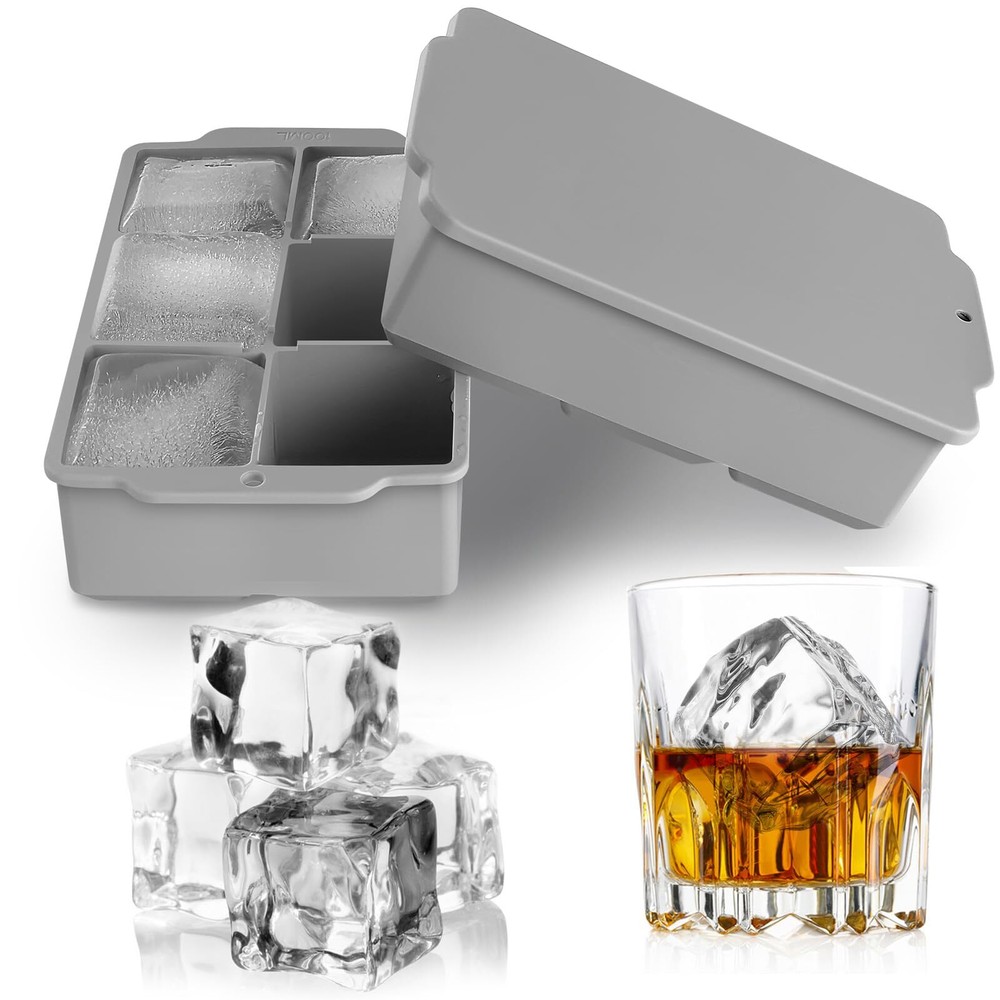 2 Pack Large Ice Cube Tray with Removable Lid Silicone Square Ice Cube Mold