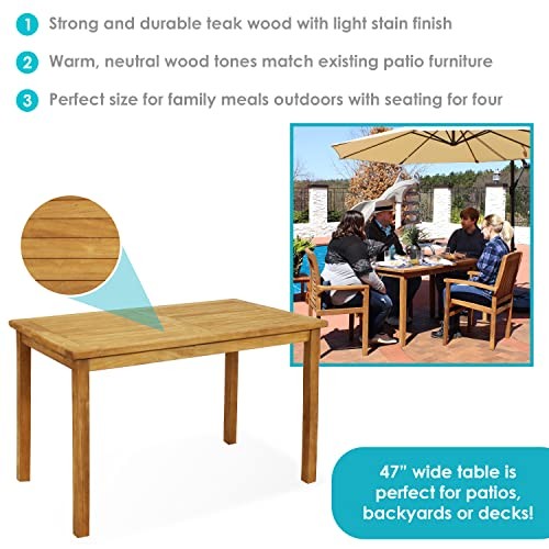 Sunnydaze Rectangular Solid Teak Outdoor Dining Table - Light Wood Stain
