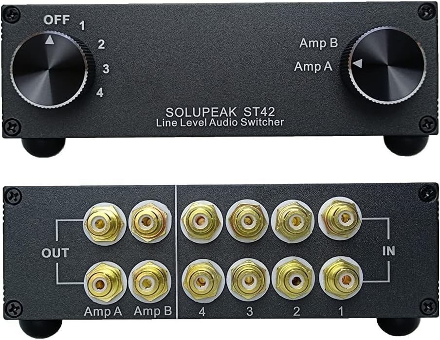 ST42 4-Way RCA Audio Switch Source Signal Input switcher selector Splitter Bo...