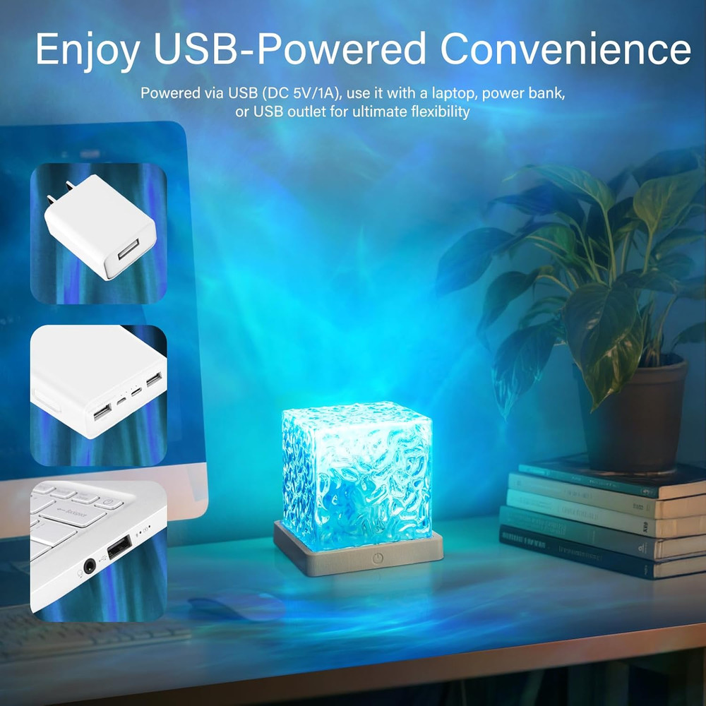 Ocean Wave Projector Light,16 Colors Luminorthe Cube Lamp with Dynamic Wave Effe