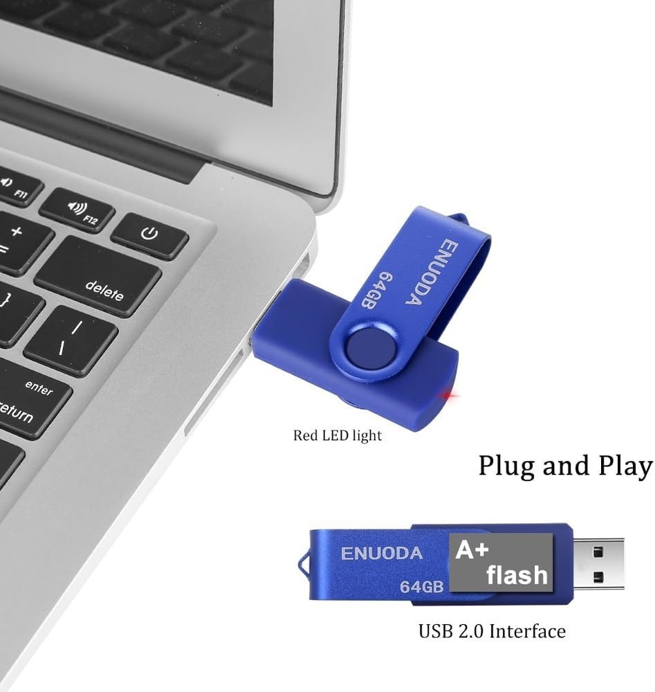 LED Indicator 64GB USB Flash Drive - Fast Data Transfer & Dust Resistant - Blue
