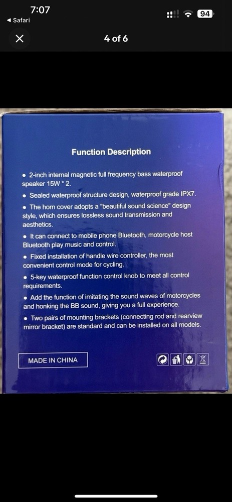 Motorcycle Stereo Audio Speaker System Bluetooth Radio