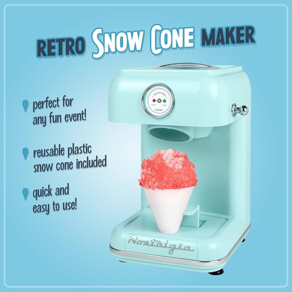 Snow Cone Shaved Ice Machine Retro Table-Top Slushie Machine Includes 1 Reusable