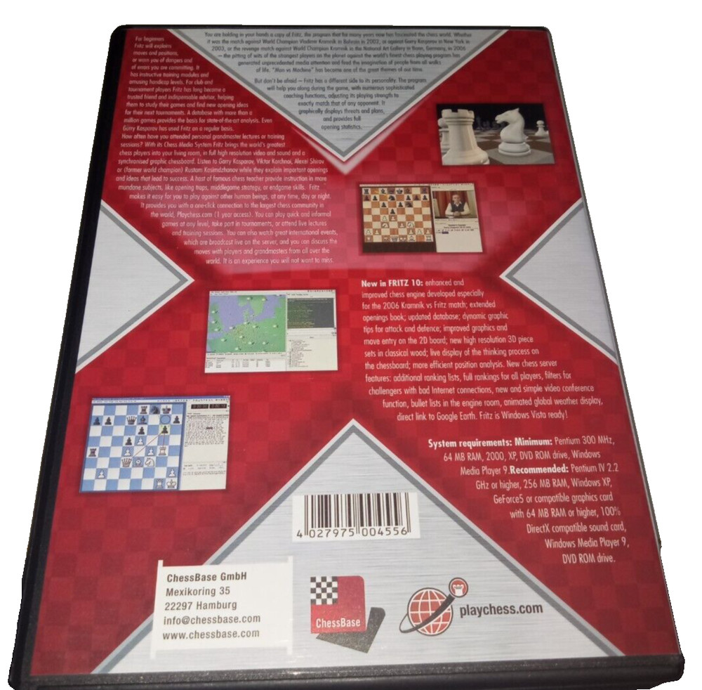 ♟️ Chess Base FRITZ 10 Chessbase Computer World Champion DVD Software ♟️