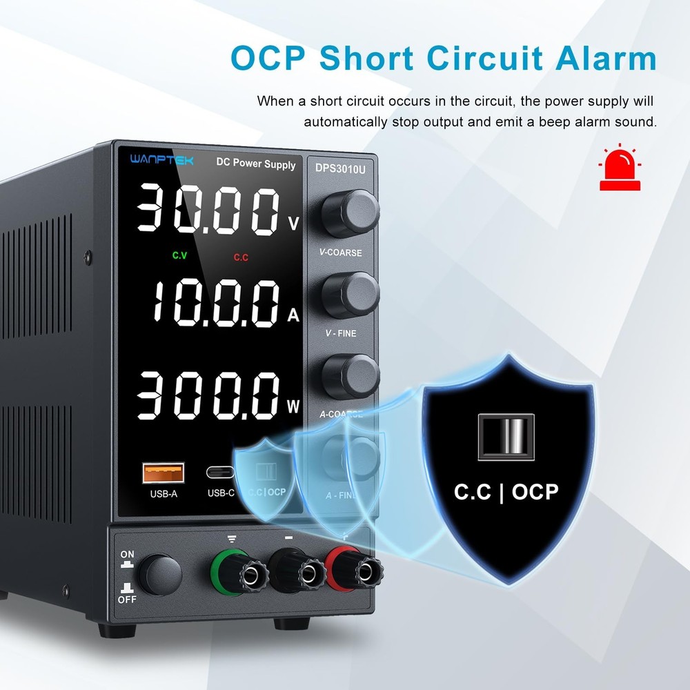 DC Power Supply Variable 0-30V 0-10A, Adjustable Switching Regulated Bench Po...