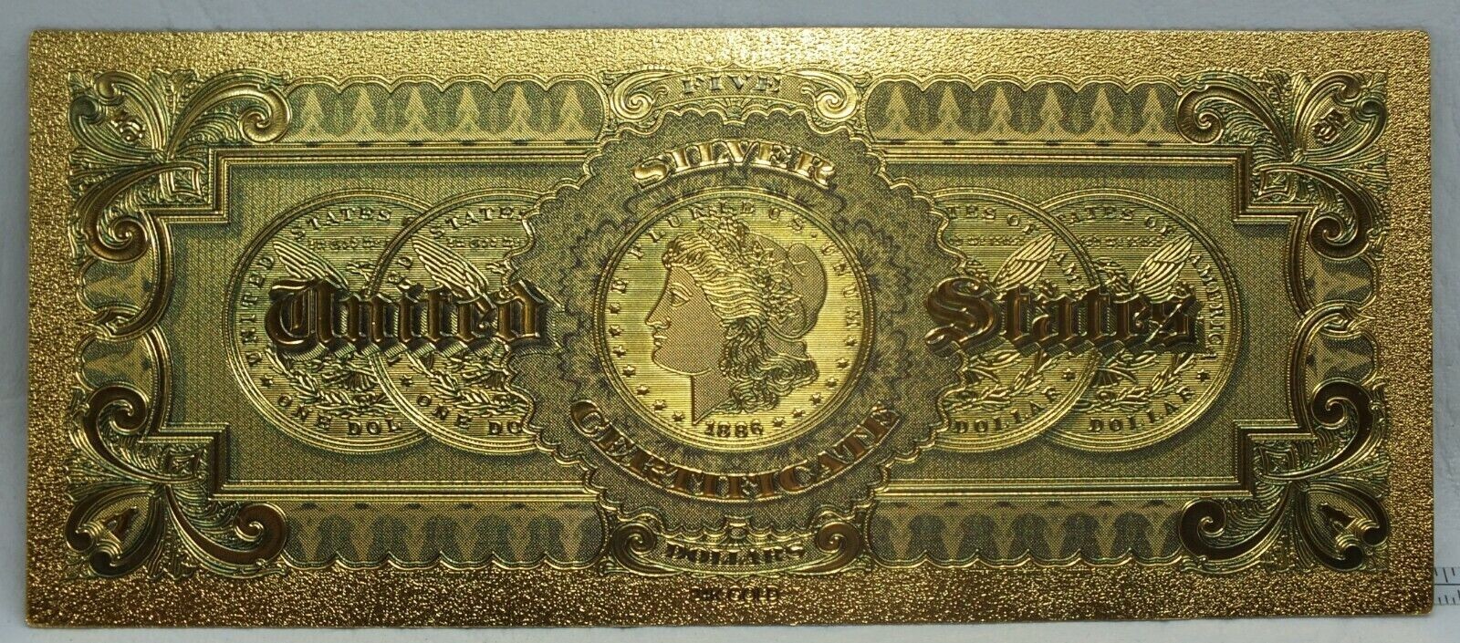 1886 $5 Morgan Back Dollar Silver Certificate 24K Gold Foil Note Bill - GFN13