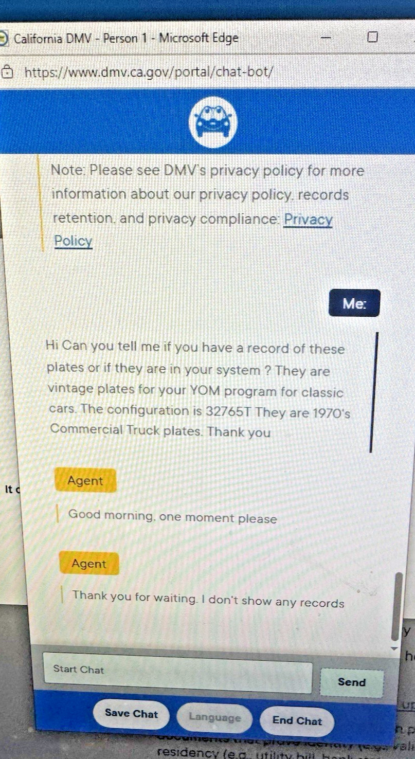 1970's California Commercial Truck License Plates DMV Clear 1974 Chevrolet C-10