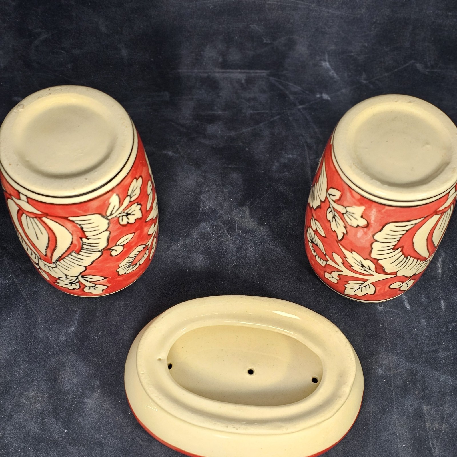 bathroom accessories Hand Painted Ceramic Tooth Brush Soap Drinking Cup India