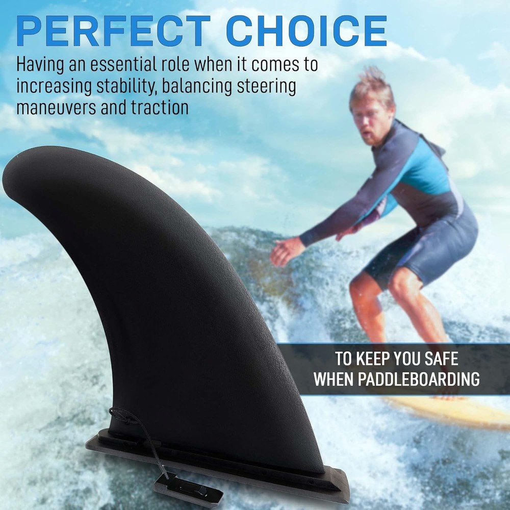 9" Sup Fin Replacement - Stand Up Paddleboard Replacement, Quick Black