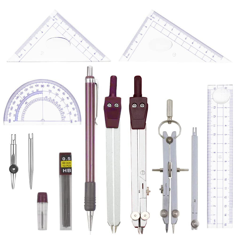 Compass Geometry Tool, 13PCS Compass and Protractors Set Math Geometry Drawin...