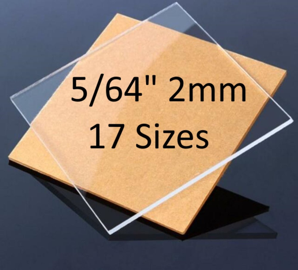 CLEAR Cast Acrylic Plexiglass Sheets 5/64Ã¢â‚¬Â Thick (2mm) 17 Sizes