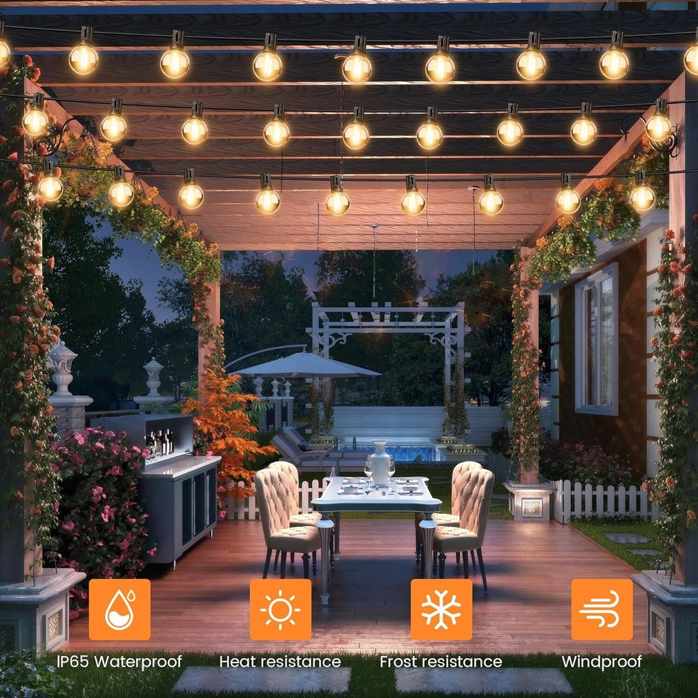 Solar Outdoor LED String Lights 50FT G40 Globe Patio Lights Outdoor String Light