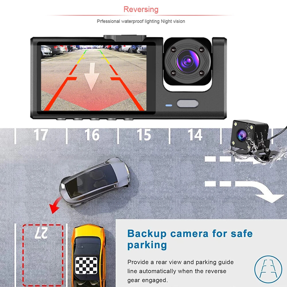 32GB Dash Cam for Car Security Camera Front & Rear & Inside Vehicle Dash Camera