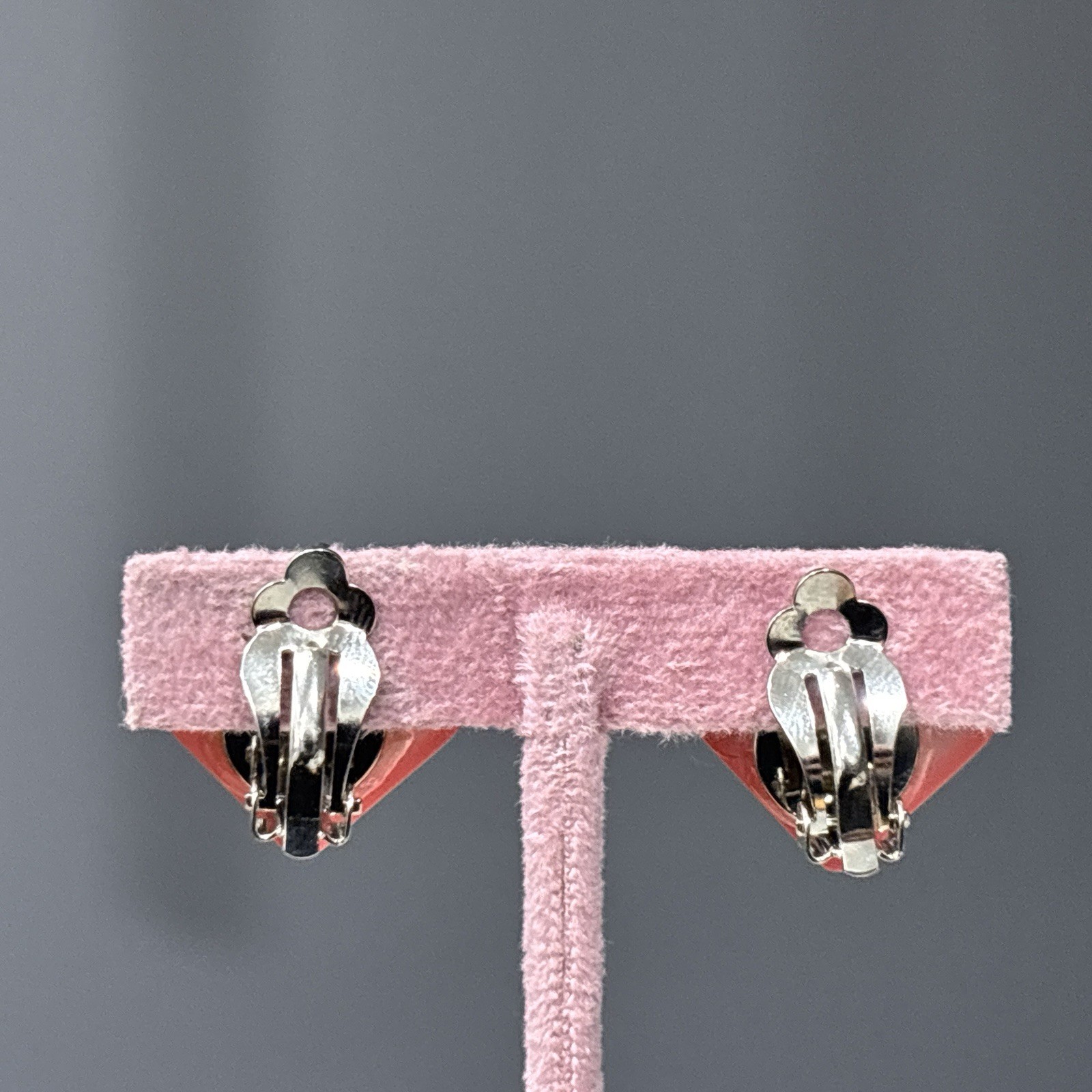 Vintage Clip On Earrings Frosted Lucite Rhinestone Thermoset Pink MCM Lot of 2