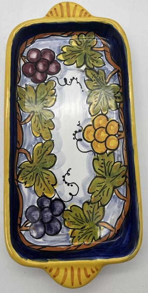 Lorenzaccio Deruta Hand-painted Grape Vine Tray Multicolor Signed