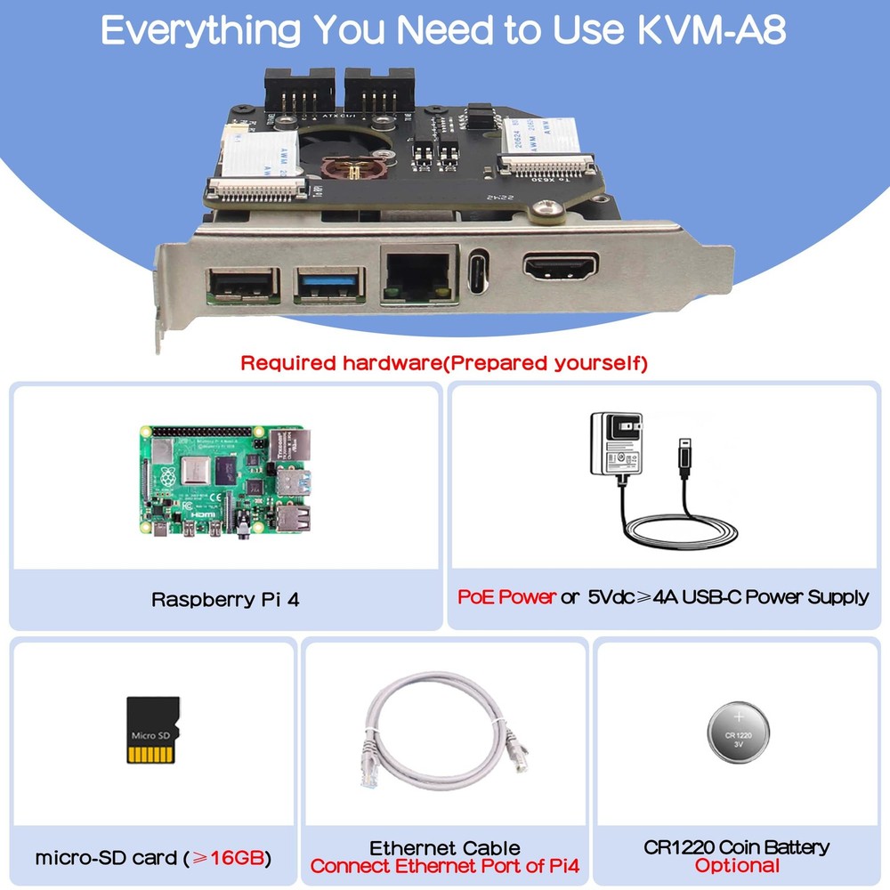 Geekworm KVM-A8 PCIe Version for Raspberry Pi 4 Model B KVM Over IP Support...