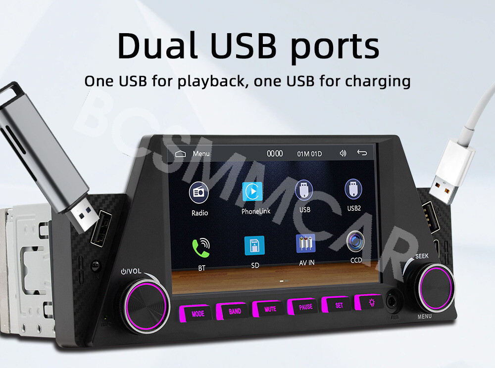 Single Din Car Stereo Radio Head Unit Bluetooth For Apple CarPlay Android Auto