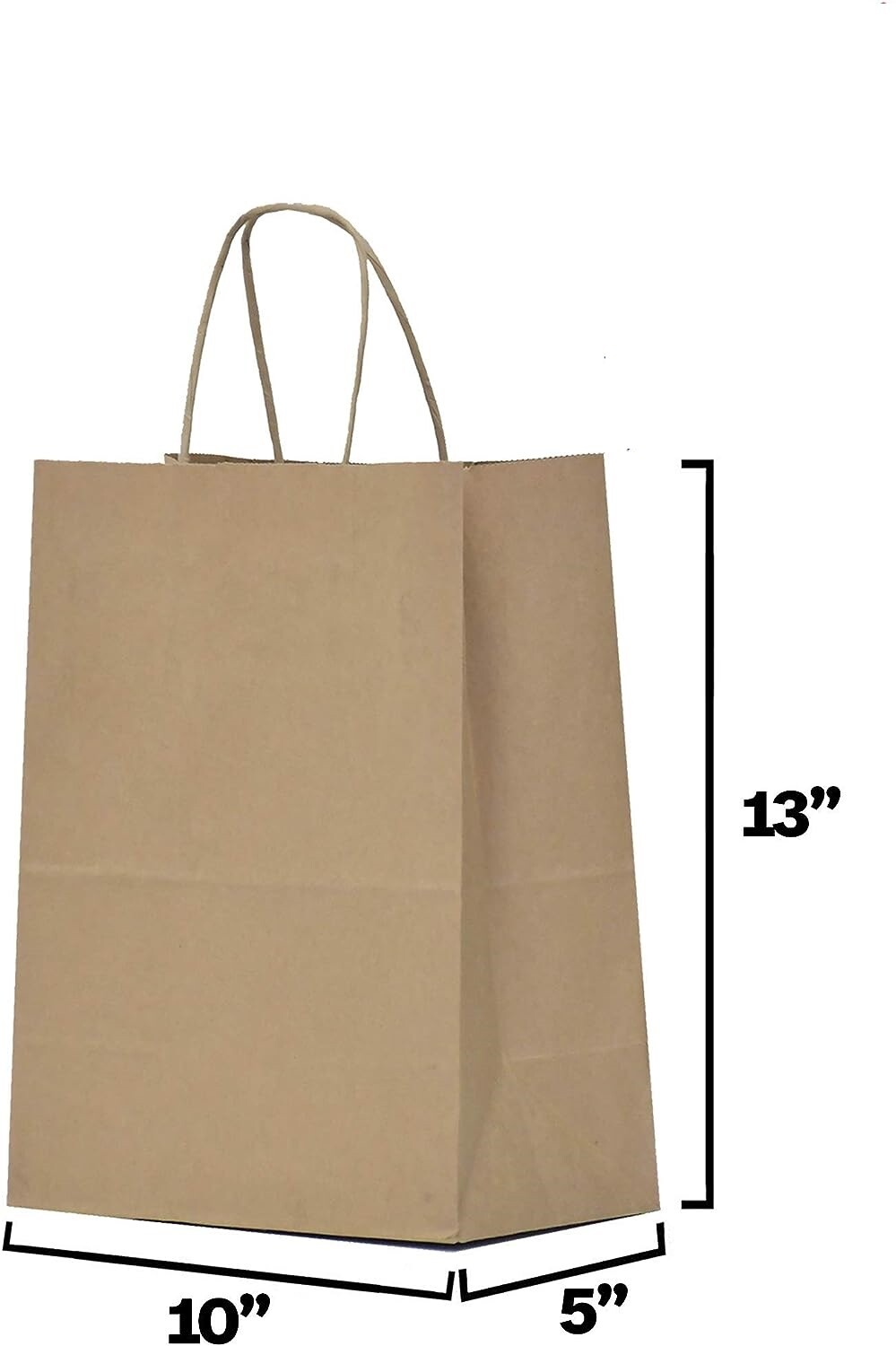Paper Shopping Bags 500 Natural Kraft 10" x 5 x 13" Retail Merchandise Handles