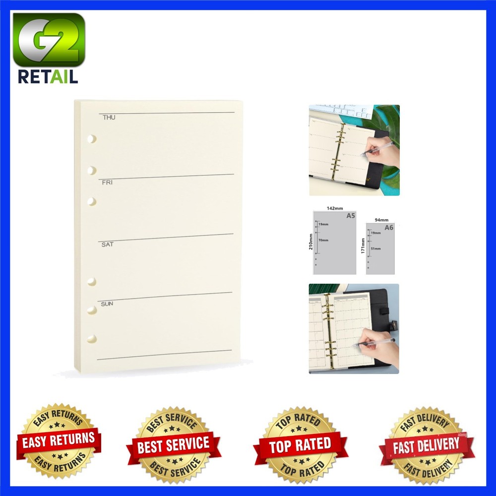 Compact A6 Weekly Planner Refill - 45 Double-Sided Sheets for Easy Planning