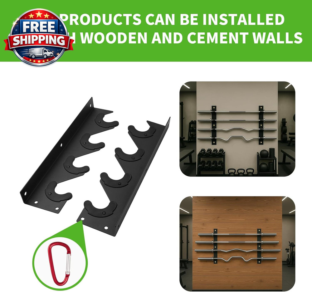 Olympic Barbell Wall Mount Storage Rack - Space-Saving Hanger Holder